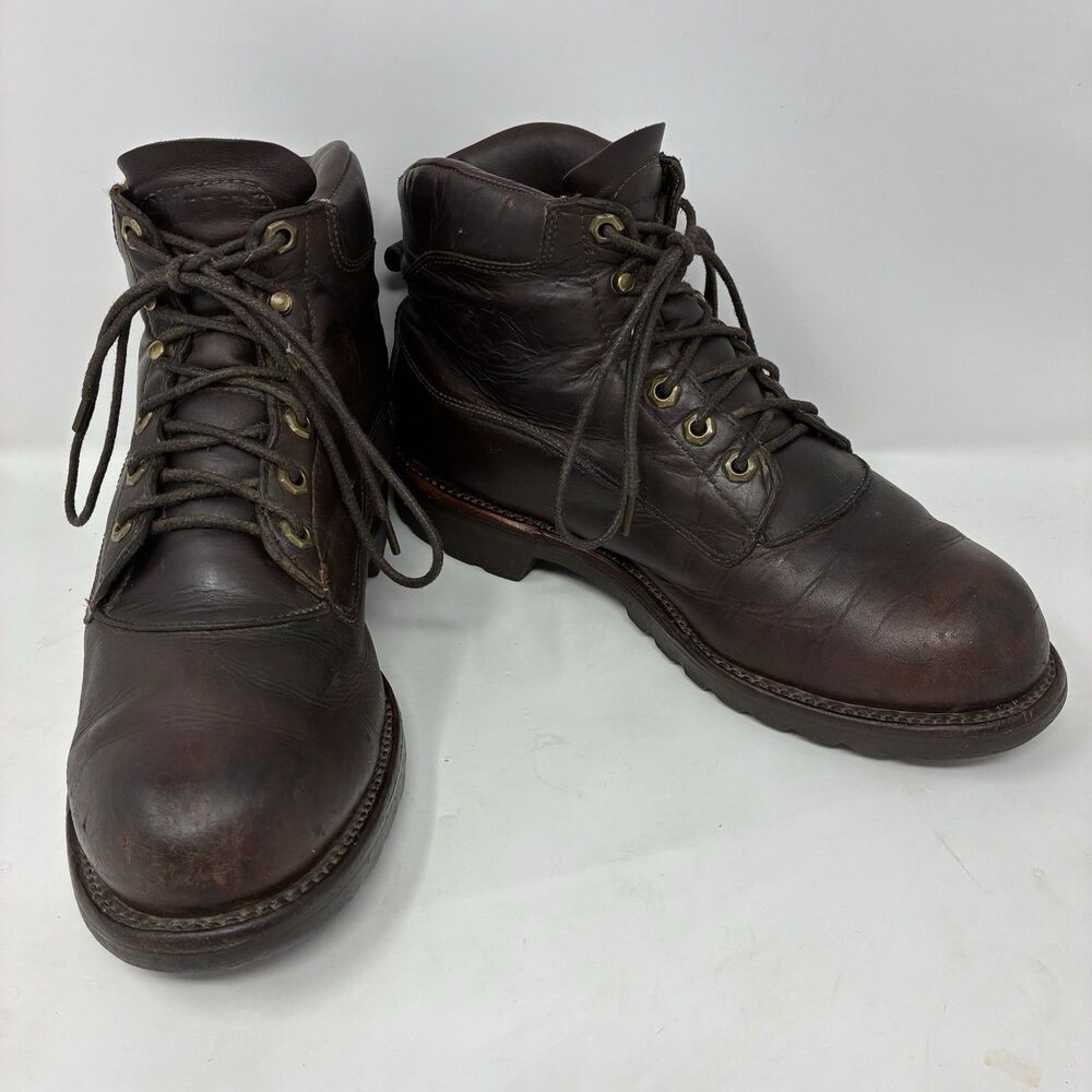 True Vintage Chippewa USA Made Leather Mahogany Mens Work Boot Size 8.5D Gumlite